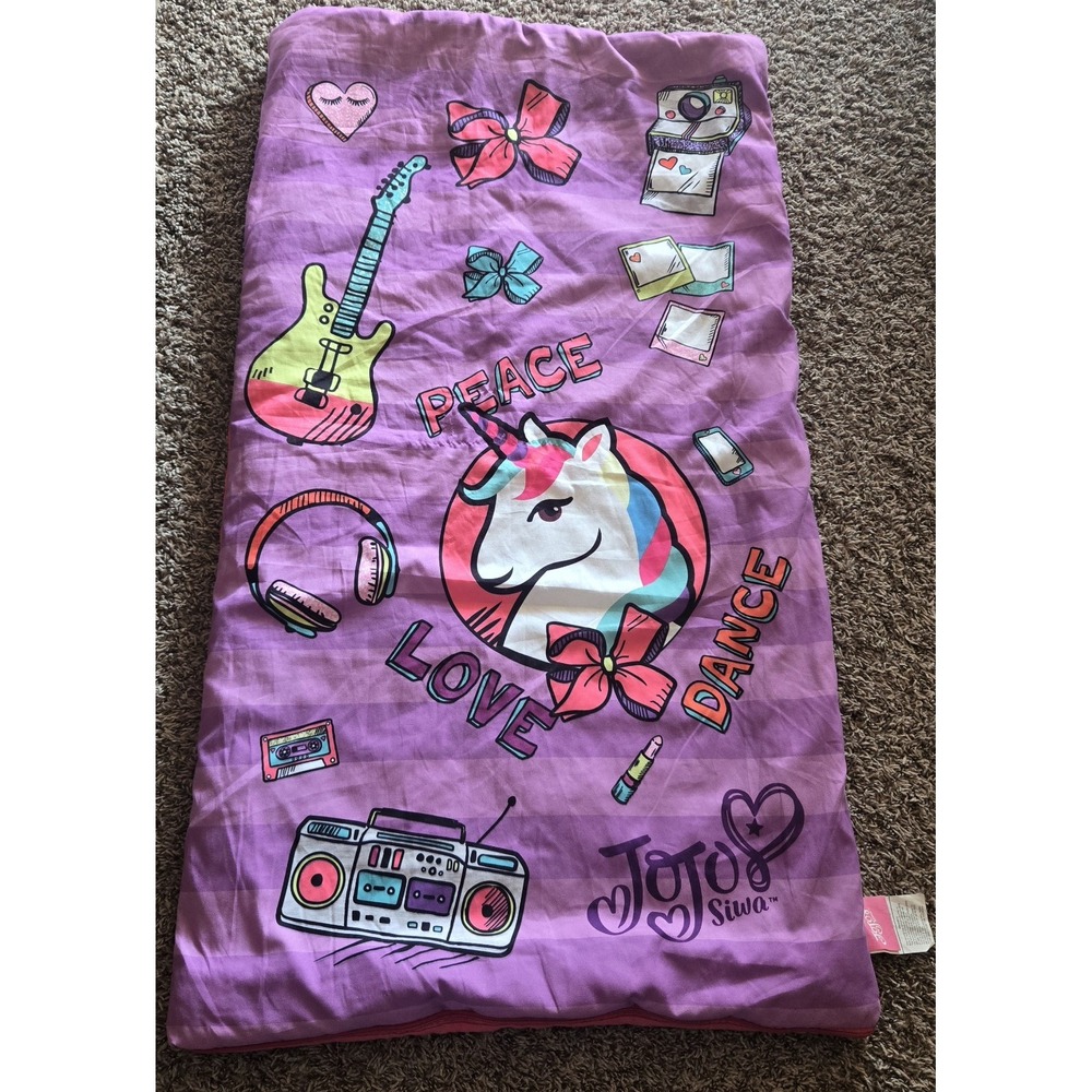 JoJo Siwa Kids Sleeping Bag 26"x46" Reversible Unicorn Pink Purple Peace Love